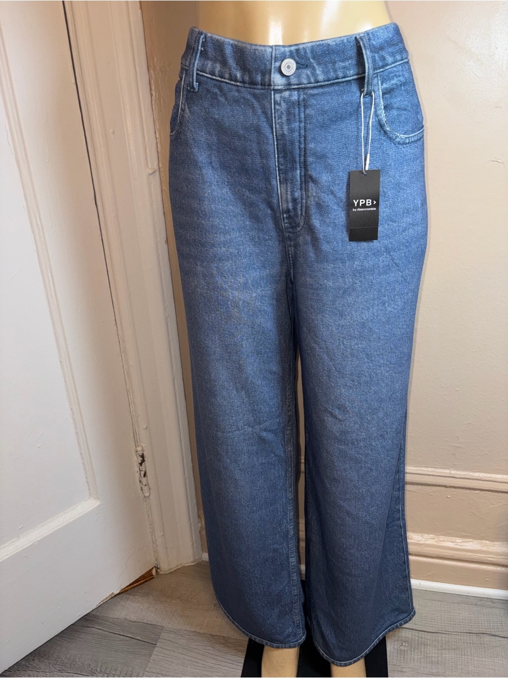 YPB by Abercrombie Wide-Leg Mid-Blue High-Rise Pants Size L